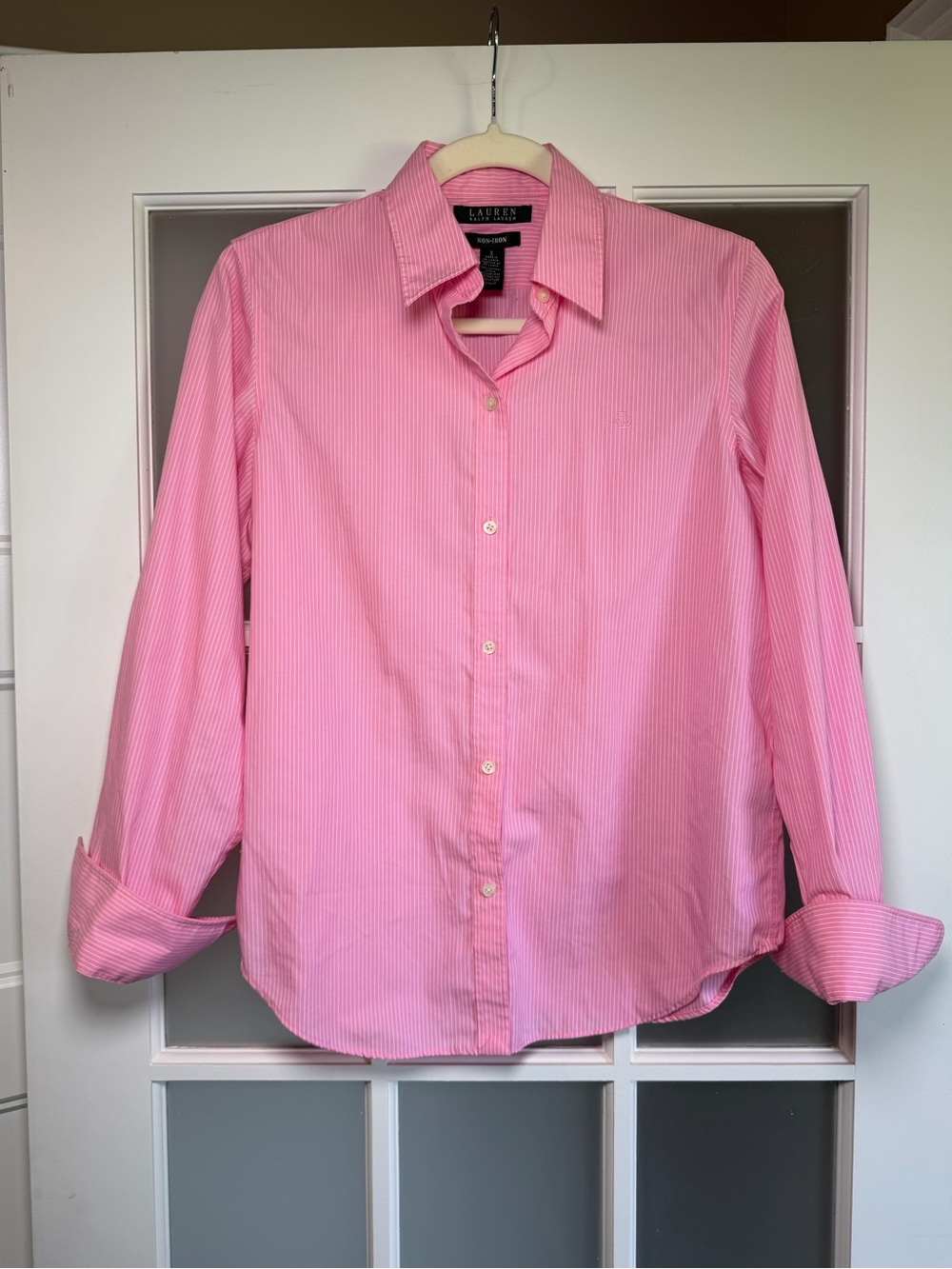 Women’s Lauren Ralph Lauren Pink Striped Button-Up Shirt, Small, Excellent